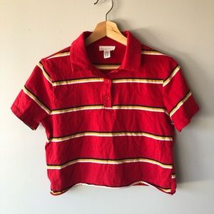 Full Tilt Red Striped Polo Collared Crop Top